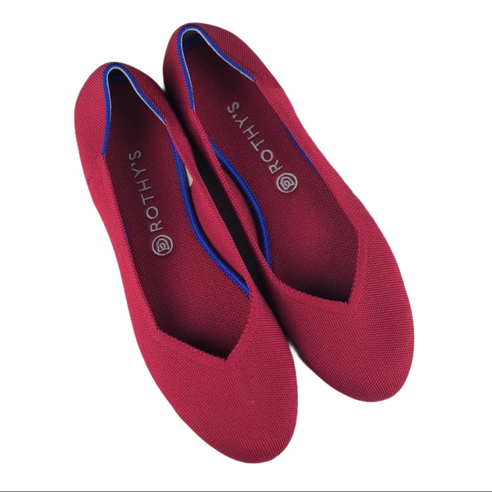 Rothy's • Scooter Red With Blue Halo Piping Flats